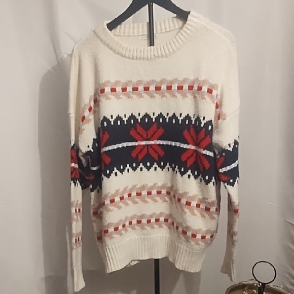 Staccato Sweaters - Staccato Cream and Red Patterned Sweater